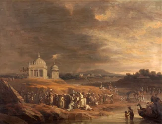 Indische Landschaft mit einem Begräbnis